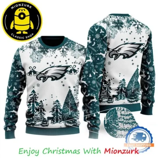 Philadelphia Eagle Logo football 2025 Xmas Tree Football Team Ugly Sweater