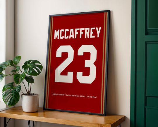 Discover Christian McCaffrey San Francisco 49ers Jersey Poster – Football Wall Art