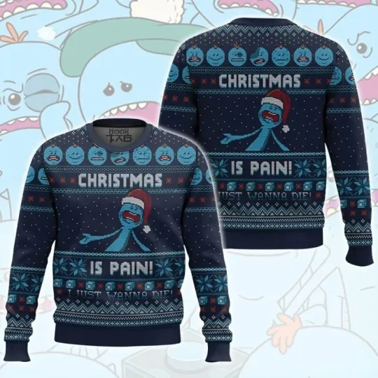 Mr. Meeseeks Christmas Is Pain Rick And Rickandmorty Ugly Christmas Sweater All Sizes