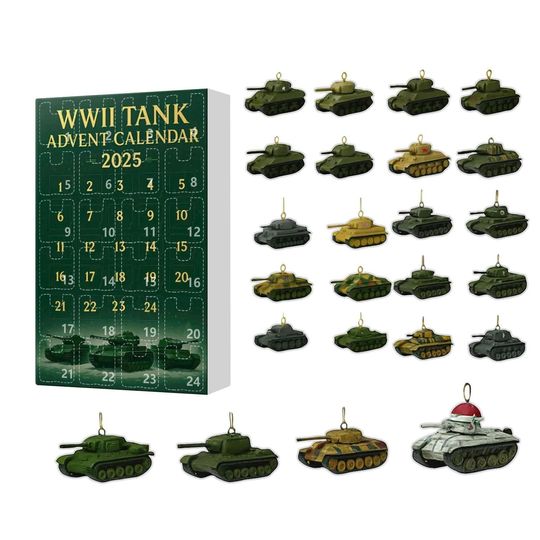 Discover Tank Advent Calendar 2025, 2D Flat Acrylic 24 Days of Army Green Tank Figurines, Christmas Countdown Tank, Holiday Decor & Kids Gift