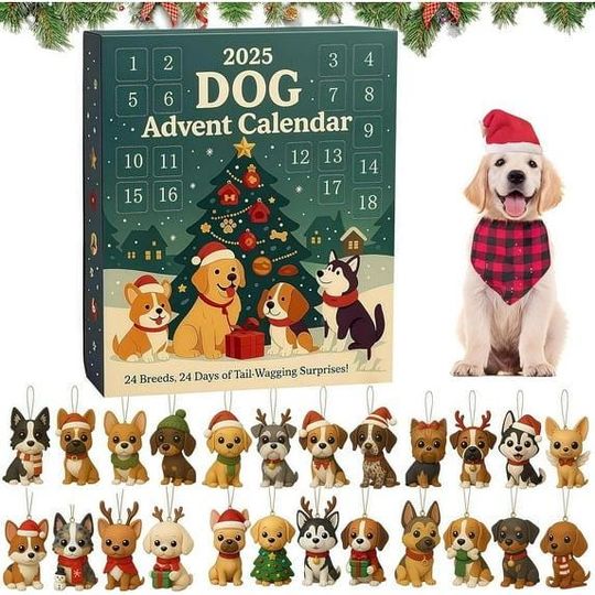 Dog Advent Calendar 2025, 2D Flat Acrylic 24 Days Countdown Christmas Ornament, Gift for Pet Owners, Gift for Dog Lovers