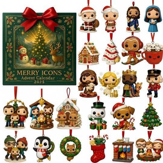 Christmas Icons Advent Calendar 2025, 2D Flat Acrylic 24 Days of Christmas Figures,  Christmas Countdown, Holiday Decor & Kids Gift