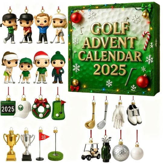 Discover Golf Advent Calendar 2025, 2D Flat Acrylic 24 Mini Golf Tools Ornaments, Christmas Countdown Gift for Golfers