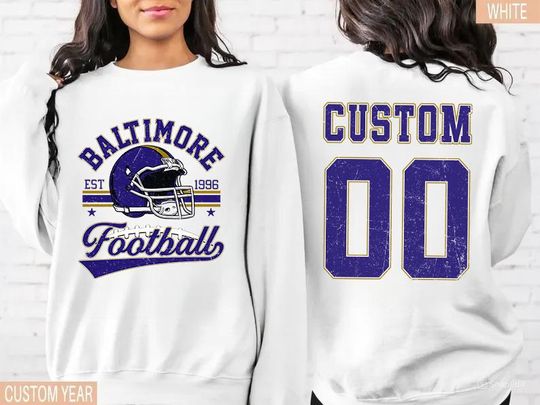 Discover Personalized Baltimore Football Sweatshirt, Baltimore football crewneck, Baltimore football shirt, Custom Football Player, football Tee