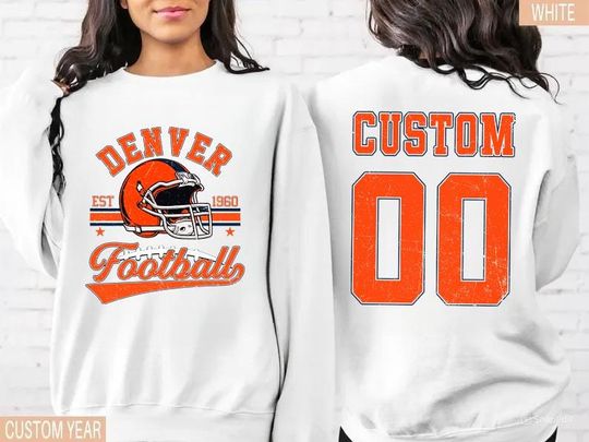 Discover Personalized Denver Football Sweatshirt, Denver football crewneck, Denver football shirt, Custom Football Player, football Tee