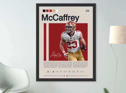 Christian McCaffrey Poster San Francisco 49ers Print Football Wall Art Mid-Century Modern Bedroom Dorm Poster
