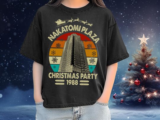 Discover Nakatomi Plaza Christmas Party 1988 T-Shirt, Die Hard Movie Retro Holiday Tee