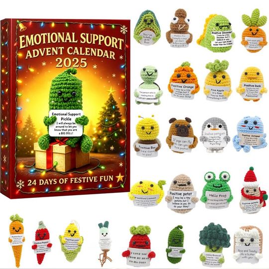 Discover 2025 Emotional Support Advent Calendar, 24 Days of Crochet Positive Plushies, Cute Mental Health Gift, Stress Relief Christmas Countdown Box
