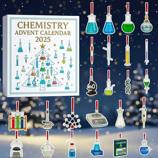Discover Chemistry Advent Calendar 2025, Science Ornament Set, 24pc STEM Christmas Gift for Scientist, Chemist Teacher Gift, Lab Equipment Decor