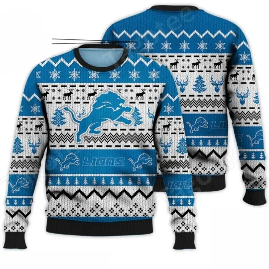 Discover Lions  Football Pattern Ugly Christmas Sweater