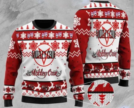 Discover Motley Crue Snow Logo Heavy Metal Band Ugly Christmas Sweater Full Sizes