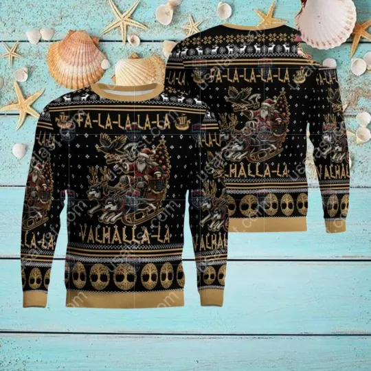 Viking Warrior Sleigh Fa la la la Valhallala Ugly Christmas Sweater