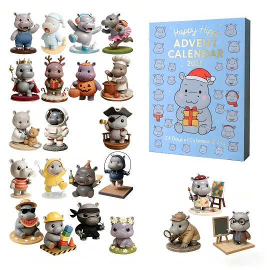 Discover Christmas Countdown Moo Deng Happy Hippo Advent Calendar 24 Days 2D Blind Boxes