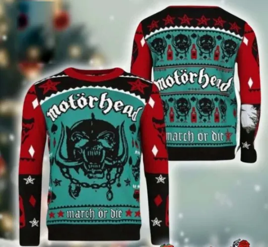 Motorhead March Or Die Signature Snaggletooth Ugly Christmas Sweater