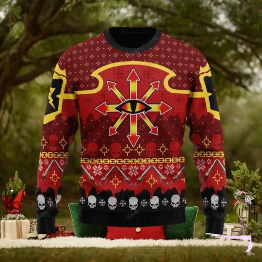 Discover Warhammer 40K Chaos Reigns Khorne Iconic Ugly Christmas Sweater Full Size