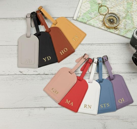 Discover Monogram Luggage Tag, Personalized Travel Accessory, Custom Vegan Leather Tag, Bridesmaid Gift, Wedding Favor, Travel ID Tag