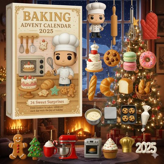 Discover Baking Advent Calendar 2025, 2D Flat Acrylic 24 Mini Baker Ornaments, Cute Chef Figurine, Kitchen Decor, Gift for Her