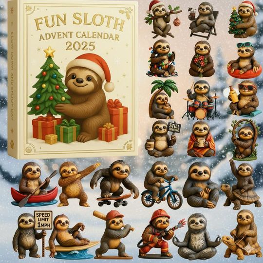 Discover Funny Sloth Christmas Advent Calendar Ornaments, 2D Flat Acrylic 24 Days Countdown Mini Hanging Tree Xmas Decoration