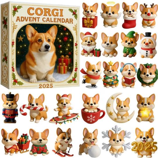 Discover Corgi Dog Advent Calendar 2025, 2D Flat Acrylic 24 Days Countdown Mini Tree Decoration, Gift for Pet Owners, Gift for Dog Lovers
