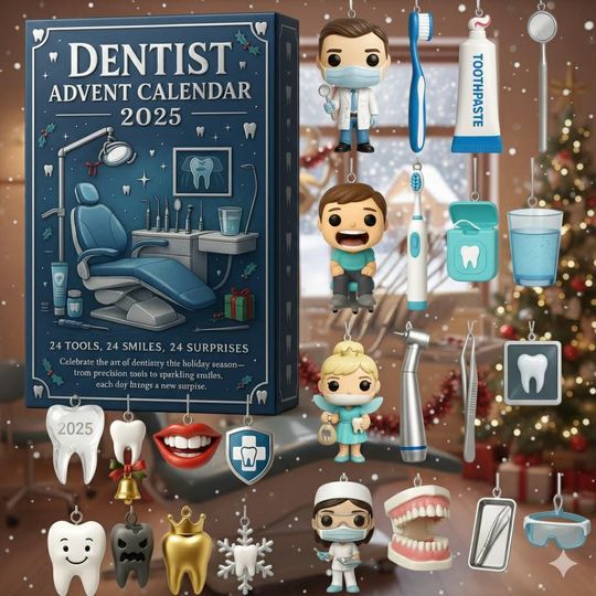 Discover Dentist Christmas Advent Calendar Ornaments, Dental Christmas Ornament, 2D Flat Acrylic 24 Days Countdown Gift for Dentist