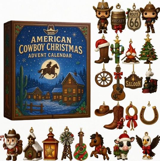 Discover Cowboy Christmas Advent Calendar Ornaments, Western Cowboy Christmas Ornament, 2D Flat Acrylic 24 Days Countdown Gift