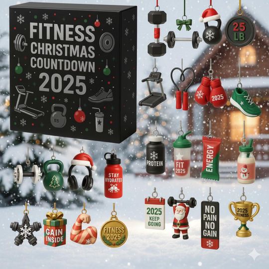 Discover Fitness Christmas Advent Calendar Ornaments, 2D Flat Acrylic 24 Days Countdown Gift for Gymmer