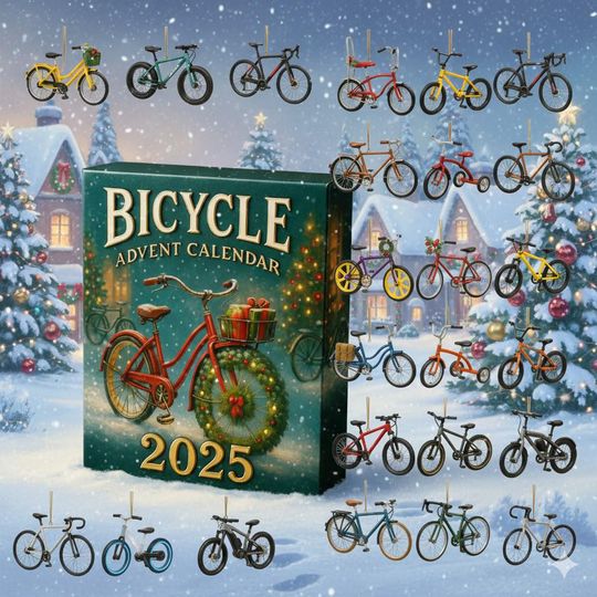 Discover Bicycles Christmas Advent Calendar Ornaments, 2D Flat Acrylic 24 Days Countdown Mini Hanging Tree Xmas Ornaments for Christmas