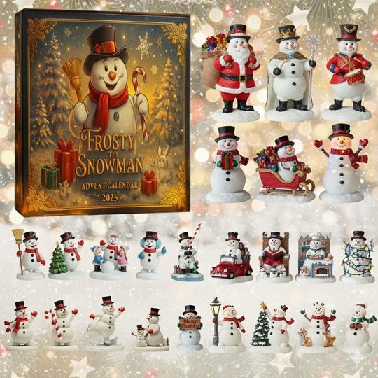 Frosty the Snowman Advent Calendar 2025, 2D Flat Acrylic 24 Days of Snowman Figures, Christmas Countdown, Holiday Decor & Kids Gift