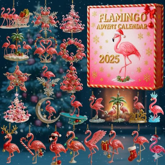 Discover Flamingo Christmas Advent Calendar Ornaments, 2D Flat Acrylic 24 Days Countdown Mini Hanging Tree Xmas Decoration