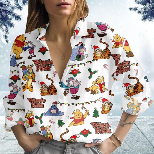 Discover Winnie the Pooh Christmas Blouse Women’s Shirt Disney Cartoon Holiday Top