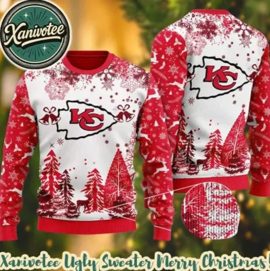 Discover football XMAS K.C Chief Logo Football Team 2025 Ugly Christmas Sweater