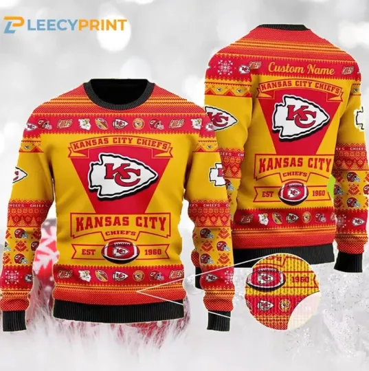 Discover Custom Name XMAS K.C Chief Ugly Sweater Football Logo