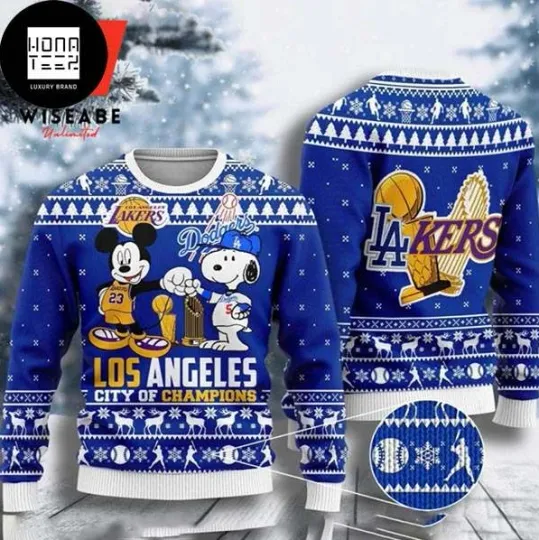 Discover Mickey & Snoopy Funny LA Dodger Inspired Ugly Christmas Sweater