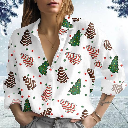 Discover Christmas Tree Colorful Blouse Shirt, Gingerbread Xmas Shirt, Xmas Tree Women Shirt, Christmas Party 2025