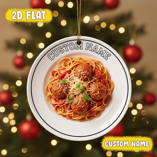 Discover Spaghetti with Meatballs Ornament Acrylic | Funny Food Xmas Decor | Custom Name Tree Hanging | Cute Pasta Lover Holiday Gift Idea