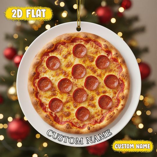 Discover Personalized Pepperoni Pizza Ornament | Funny Acrylic Xmas Tree Decor | Custom Name Pizza Plate Hanging | Fast Food Lover Holiday Gift Idea