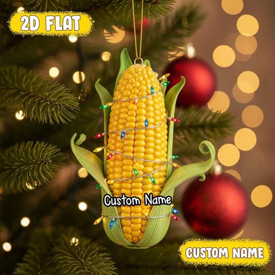 Discover Corn Ornament Acrylic Custom Name | Funny Xmas Tree Hanging | Food Lover Holiday Gift Idea | Cute Personalized Fast Food Christmas Decor