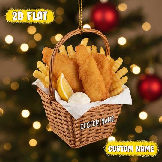 Custom Fish & Chips Ornament Acrylic, Funny Food Christmas Tree Hanging, Personalized Holiday Gift, Cute Fast Food Lover Ornament Decor