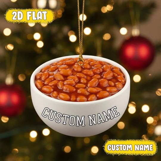 Discover Custom Baked Beans Ornament - Funny 2D Flat Acrylic Christmas Tree Decor with Personalized Name - Foodie Holiday Gift for Him or Her
