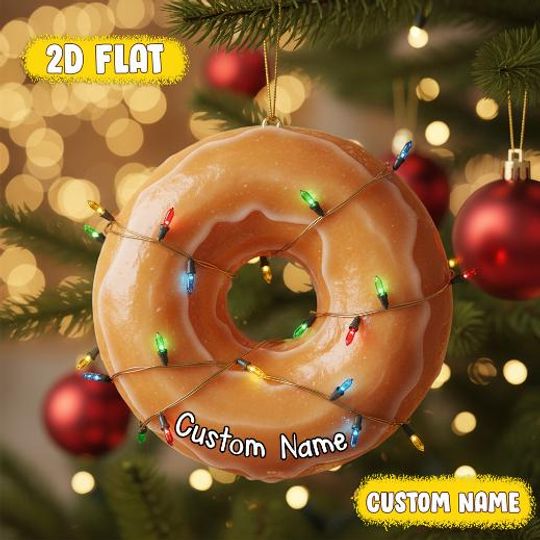 Discover Custom Donut Ornament with Name - Flat Acrylic Glazed Doughnut Christmas Tree Decor - Funny Personalized Holiday Gift for Food Lovers