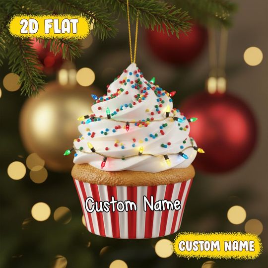 Discover Custom Cupcake Ornament with Name - Flat Acrylic Christmas Tree Decoration - Cute Personalized Holiday Gift for Kids and Sweet Lovers