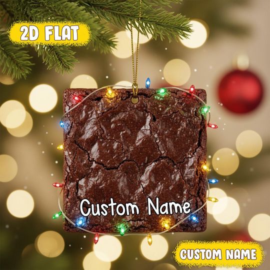 Discover Custom Brownie Ornament with Name - Personalized Flat Acrylic Christmas Tree Decoration - Funny Foodie Holiday Gift for Him Her