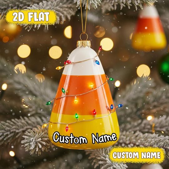 Discover Personalized Candy Corn Christmas Ornament - Custom Name Flat Acrylic Decoration - Funny Fall to Winter Holiday Tree Keepsake