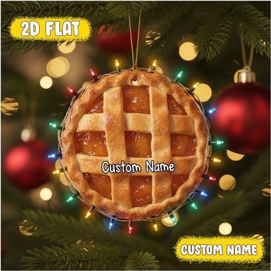 Discover Custom Apple Pie Ornament with Name - Personalized Flat Acrylic Christmas Tree Decor - Funny Foodie Holiday Gift for Him Her