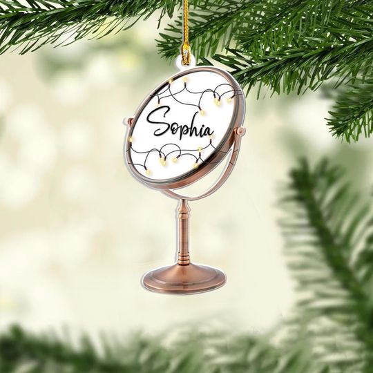 Discover Personalized Vanity Mirror Ornament Acrylic  Custom Name Christmas Gift for Girls, Makeup Lovers, Beauty Room Decor, Holiday Ornament