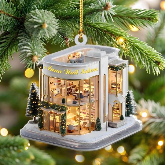 Discover Personalized Nail Salon Ornament - Custom Shop Name Christmas Tree Decor - Holiday Gift for Nail Techs, Salon Owners & Beauty Lovers