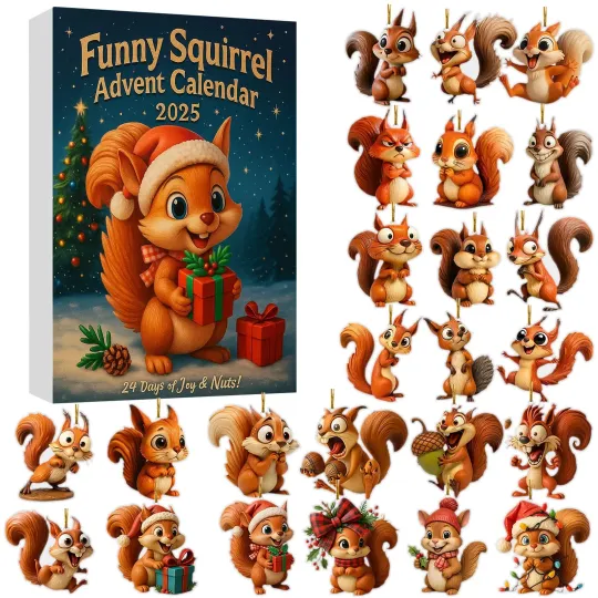 Discover Christmas Countdown Funny Squirrel Advent Calendar 2025, 24 Days 2D Blind Boxes