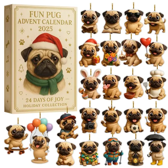Discover Christmas Countdown Fun Pug Advent Calendar – 24 Days of Festive 2D Blind Boxes