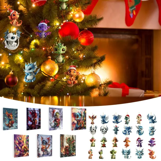 Discover Christmas Acrylic Dragon Pendant Christmas Countdown Blind Box 24 PCs Pendant