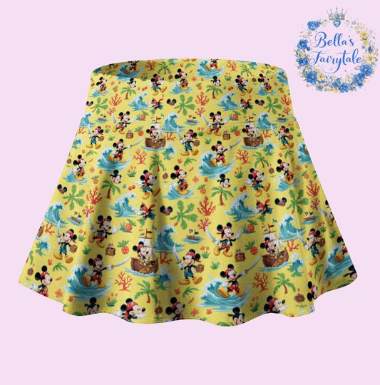 Discover Mickey Pirate of The Caribbean Yellow, Disney Skirt with Shorts